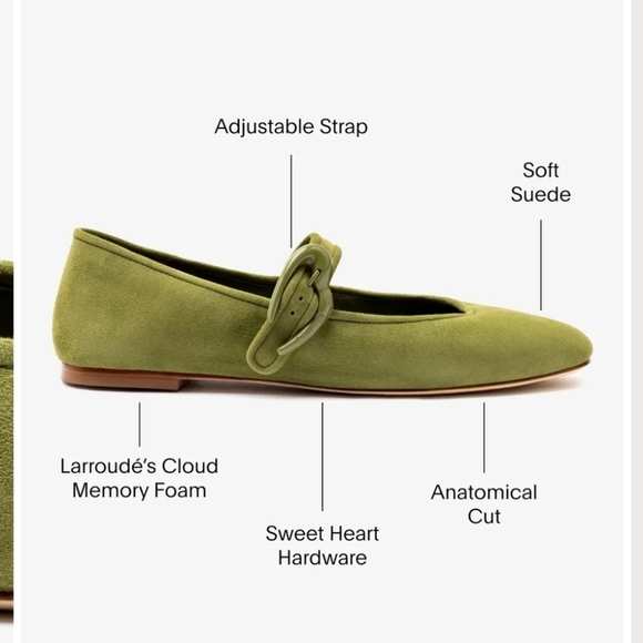 💚🔹️LARROUDE🔹️ Handmade In Brazil Suede Seaweed  Verona Ballet Flats - Picture 4 of 7